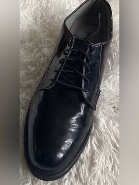 Bates men black Sz 12 black High gloss patent leather military lace up shoes
